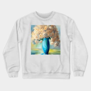 Abstract White Roses in a Blue Vase Modern Still Life Painting Crewneck Sweatshirt